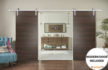 Cargar imagen en el visor de la galería, Planum 0010 Chocolate Ash Double Barn Door and Silver Rail
