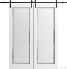 Cargar imagen en el visor de la galería, Planum 0888 Painted White Double Barn Door with Frosted Glass and Black Rail
