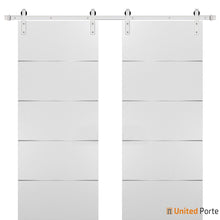 Cargar imagen en el visor de la galería, Planum 0020 White Silk Double Barn Door and Silver Rail
