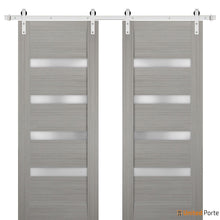 Load image into Gallery viewer, Quadro 4113 Grey Ash Double Barn Door with Frosted Glass | Silver Finish Rail
