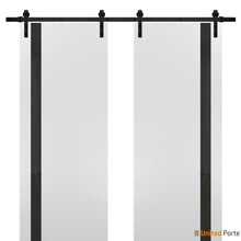 Load image into Gallery viewer, Planum 0040 White Silk Double Barn Door with Black Glass and Black Rail
