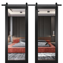 Carregar imagem no visualizador da galeria, Lucia 1299 Matte Black Double Barn Door with Mirror Glass and Black Rail
