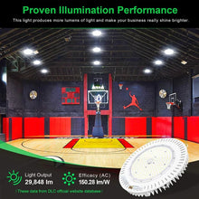 Carregar imagem no visualizador da galeria, 200W LED UFO High Bay Light: 5000K, 28000 Lumens, Dimmable, IP65, Wide 120° Beam Angle for Industrial Illumination
