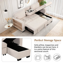 Carregar imagem no visualizador da galeria, Stylish and Functional Light Chaise Lounge Sectional with Storage Rack Pull-out Bed Drop Down Table and USB Charger Beige
