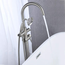 Carregar imagem no visualizador da galeria, Freestanding Tub Filler Bathtub Faucet Brushed Nickel with Hand Held Shower Floor-Mount
