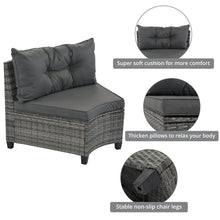 Carregar imagem no visualizador da galeria, 8-pieces Outdoor Wicker Round Sofa Set, Half-Moon Sectional Sets All Weather, Curved Sofa Set With Rectangular Coffee Table, PE Rattan Water-resistant and UV Protected, Movable Cushion, Gray
