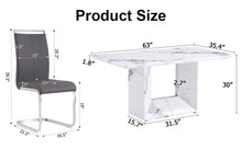 Carregar imagem no visualizador da galeria, A simple dining table. A dining table with a white marble pattern. 6 PU synthetic leather high backrest cushioned side chairs with C-shaped silver metal legs. DT-SQ-16090-wh
