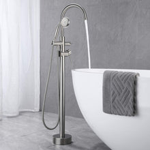 Carregar imagem no visualizador da galeria, Freestanding Tub Filler Bathtub Faucet Brushed Nickel with Hand Held Shower Floor-Mount
