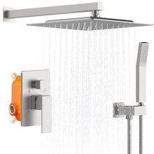 Carregar imagem no visualizador da galeria, Shower System Shower Faucet Combo Set Wall Mounted with 12&quot; Rainfall Shower Head and handheld shower faucet, Brushed Nickel Finish with Brass Valve Rough-In
