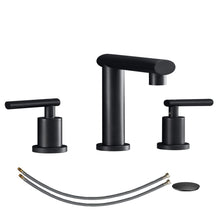 Load image into Gallery viewer, Matte Black Widespread Bathroom Faucet, Waterfall Bathroom Faucets for Sink 3 Hole, 2-Handles Modern Vanity Faucet with Pop Up Drain Assembly and Lead-Free Supply Hose,8-Inch
