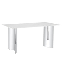 Carregar imagem no visualizador da galeria, Modern minimalist dining table. White imitation marble glass sticker desktop, stainless steel legs, stable and beautiful. Suitable for living room and dining room 63&quot; x35.4&quot; x29.5&quot; DT-69
