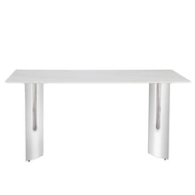 Carregar imagem no visualizador da galeria, Modern minimalist dining table. White imitation marble glass sticker desktop, stainless steel legs, stable and beautiful. Suitable for living room and dining room 63&quot; x35.4&quot; x29.5&quot; DT-69
