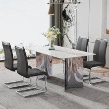 Carregar imagem no visualizador da galeria, Modern minimalist dining table. White imitation marble glass sticker desktop, stainless steel legs, stable and beautiful. Suitable for living room and dining room 63&quot; x35.4&quot; x29.5&quot; DT-69
