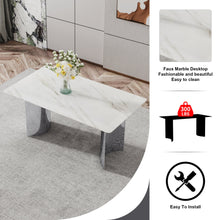 Carregar imagem no visualizador da galeria, Modern minimalist dining table. White imitation marble glass sticker desktop, stainless steel legs, stable and beautiful. Suitable for living room and dining room 63&quot; x35.4&quot; x29.5&quot; DT-69
