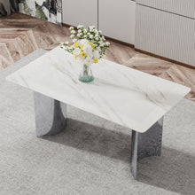 Carregar imagem no visualizador da galeria, Modern minimalist dining table. White imitation marble glass sticker desktop, stainless steel legs, stable and beautiful. Suitable for living room and dining room 63&quot; x35.4&quot; x29.5&quot; DT-69
