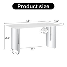 Carregar imagem no visualizador da galeria, Modern minimalist dining table. White imitation marble glass sticker desktop, stainless steel legs, stable and beautiful. Suitable for living room and dining room 63&quot; x35.4&quot; x29.5&quot; DT-69
