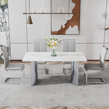 Carregar imagem no visualizador da galeria, Modern minimalist dining table. White imitation marble glass sticker desktop, stainless steel legs, stable and beautiful. Suitable for living room and dining room 63&quot; x35.4&quot; x29.5&quot; DT-69
