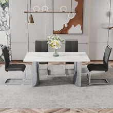 Carregar imagem no visualizador da galeria, Modern minimalist dining table. White imitation marble glass sticker desktop, stainless steel legs, stable and beautiful. Suitable for living room and dining room 63&quot; x35.4&quot; x29.5&quot; DT-69
