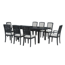 Carregar imagem no visualizador da galeria, Rustic Extendable 84inch Dining Table Set with 24inch Removable Leaf, 6 Upholstered Armless Dining Chairs and 2 Padded Arm Chairs, 9 Pieces, Black
