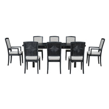 Carregar imagem no visualizador da galeria, Rustic Extendable 84inch Dining Table Set with 24inch Removable Leaf, 6 Upholstered Armless Dining Chairs and 2 Padded Arm Chairs, 9 Pieces, Black
