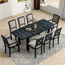 Carregar imagem no visualizador da galeria, Rustic Extendable 84inch Dining Table Set with 24inch Removable Leaf, 6 Upholstered Armless Dining Chairs and 2 Padded Arm Chairs, 9 Pieces, Black
