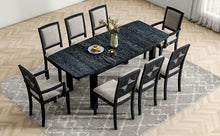 Carregar imagem no visualizador da galeria, Rustic Extendable 84inch Dining Table Set with 24inch Removable Leaf, 6 Upholstered Armless Dining Chairs and 2 Padded Arm Chairs, 9 Pieces, Black
