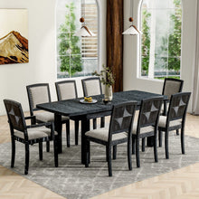 Carregar imagem no visualizador da galeria, Rustic Extendable 84inch Dining Table Set with 24inch Removable Leaf, 6 Upholstered Armless Dining Chairs and 2 Padded Arm Chairs, 9 Pieces, Black
