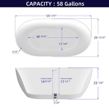 Carregar imagem no visualizador da galeria, 59&quot; Acrylic Free Standing Tub - Classic Oval Shape Soaking Tub, Adjustable Freestanding Bathtub with Integrated Slotted Overflow and Chrome Pop-up Drain Anti-clogging Gloss White
