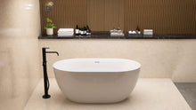 Carregar imagem no visualizador da galeria, 59&quot; Acrylic Free Standing Tub - Classic Oval Shape Soaking Tub, Adjustable Freestanding Bathtub with Integrated Slotted Overflow and Chrome Pop-up Drain Anti-clogging Gloss White
