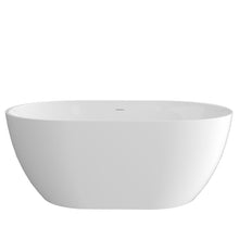 Carregar imagem no visualizador da galeria, 59&quot; Acrylic Free Standing Tub - Classic Oval Shape Soaking Tub, Adjustable Freestanding Bathtub with Integrated Slotted Overflow and Chrome Pop-up Drain Anti-clogging Gloss White
