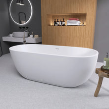 Carregar imagem no visualizador da galeria, 55&quot; Acrylic Free Standing Tub - Classic Oval Shape Soaking Tub, Adjustable Freestanding Bathtub with Integrated Slotted Overflow and Chrome Pop-up Drain Anti-clogging Matte White
