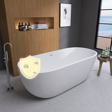 Carregar imagem no visualizador da galeria, 55&quot; Acrylic Free Standing Tub - Classic Oval Shape Soaking Tub, Adjustable Freestanding Bathtub with Integrated Slotted Overflow and Chrome Pop-up Drain Anti-clogging Matte White
