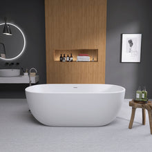 Carregar imagem no visualizador da galeria, 55&quot; Acrylic Free Standing Tub - Classic Oval Shape Soaking Tub, Adjustable Freestanding Bathtub with Integrated Slotted Overflow and Chrome Pop-up Drain Anti-clogging Matte White
