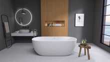 Carregar imagem no visualizador da galeria, 55&quot; Acrylic Free Standing Tub - Classic Oval Shape Soaking Tub, Adjustable Freestanding Bathtub with Integrated Slotted Overflow and Chrome Pop-up Drain Anti-clogging Matte White
