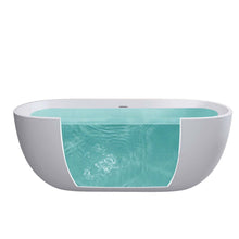 Carregar imagem no visualizador da galeria, 55&quot; Acrylic Free Standing Tub - Classic Oval Shape Soaking Tub, Adjustable Freestanding Bathtub with Integrated Slotted Overflow and Chrome Pop-up Drain Anti-clogging Matte White
