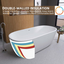 Carregar imagem no visualizador da galeria, 55&quot; Acrylic Free Standing Tub - Classic Oval Shape Soaking Tub, Adjustable Freestanding Bathtub with Integrated Slotted Overflow and Chrome Pop-up Drain Anti-clogging Matte White
