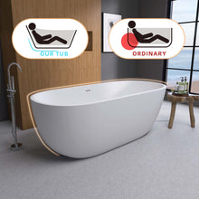 Carregar imagem no visualizador da galeria, 55&quot; Acrylic Free Standing Tub - Classic Oval Shape Soaking Tub, Adjustable Freestanding Bathtub with Integrated Slotted Overflow and Chrome Pop-up Drain Anti-clogging Matte White
