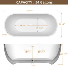 Carregar imagem no visualizador da galeria, 55&quot; Acrylic Free Standing Tub - Classic Oval Shape Soaking Tub, Adjustable Freestanding Bathtub with Integrated Slotted Overflow and Chrome Pop-up Drain Anti-clogging Matte White
