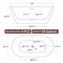 Carregar imagem no visualizador da galeria, 59&quot; Acrylic Free Standing Tub - Classic Oval Shape Soaking Tub, Adjustable Freestanding Bathtub with Integrated Slotted Overflow and Chrome Pop-up Drain Anti-clogging Gloss White
