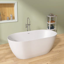 Carregar imagem no visualizador da galeria, 59&quot; Acrylic Free Standing Tub - Classic Oval Shape Soaking Tub, Adjustable Freestanding Bathtub with Integrated Slotted Overflow and Chrome Pop-up Drain Anti-clogging Gloss White
