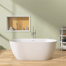 Carregar imagem no visualizador da galeria, 59&quot; Acrylic Free Standing Tub - Classic Oval Shape Soaking Tub, Adjustable Freestanding Bathtub with Integrated Slotted Overflow and Chrome Pop-up Drain Anti-clogging Gloss White
