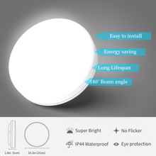 Carregar imagem no visualizador da galeria, Modern 9.5 Inch Round LED Flush Mount Ceiling Light - 18W, 1650 Lumens, 5000K, IP44 Waterproof, Compact &amp; Versatile for Any Room
