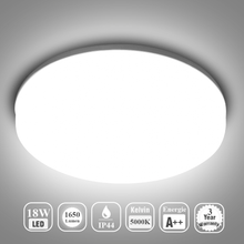 Carregar imagem no visualizador da galeria, Modern 9.5 Inch Round LED Flush Mount Ceiling Light - 18W, 1650 Lumens, 5000K, IP44 Waterproof, Compact &amp; Versatile for Any Room
