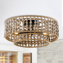 Load image into Gallery viewer, Farmhouse 3-Light Wood Beaded Flush Mount Ceiling Lights
