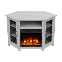 Cargar imagen en el visor de la galería, Parrot Uncle Furniture 45&quot; Corner Electric Fireplace TV Stands Console Table with 2 Metal Mesh Doors
