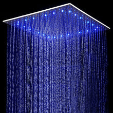 Carregar imagem no visualizador da galeria, 12&#39;&#39; or 16&#39;&#39; Chrome Ceiling-Mounted Rainfall Shower Head with Optional LED Light - Two-Way Shower Faucet and Handle Sprayer Included
