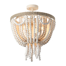 Carregar imagem no visualizador da galeria, Seguis 3-Light Weathered White Chandelier with Wood Beads
