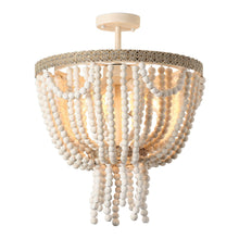 Carregar imagem no visualizador da galeria, Seguis 3-Light Weathered White Chandelier with Wood Beads
