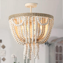 Carregar imagem no visualizador da galeria, Seguis 3-Light Weathered White Chandelier with Wood Beads
