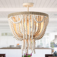 Carregar imagem no visualizador da galeria, Seguis 3-Light Weathered White Chandelier with Wood Beads
